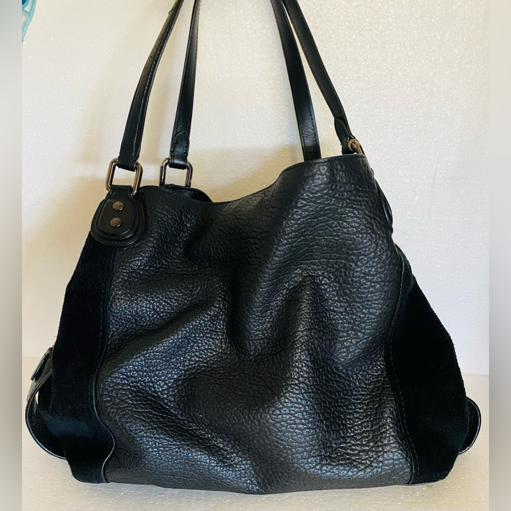 Coach Edie shoulder bag, black pebbled leather and suede retail $545